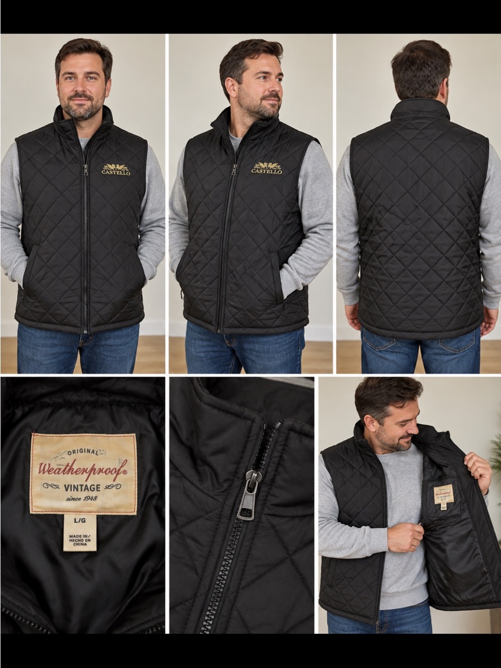 Weatherproof Men's Quilted Black Vest with Logo